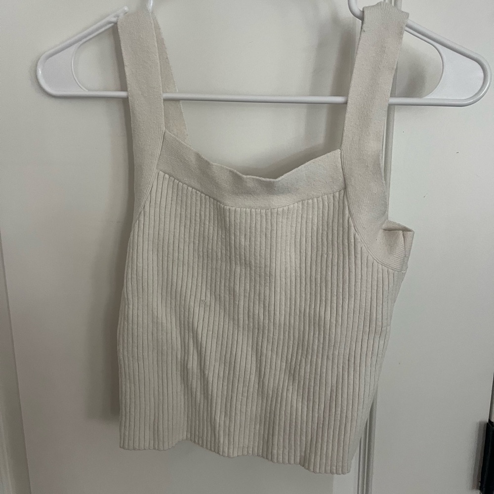 Abercrombie & Fitch Cream Ribbed Crop Tank Top
